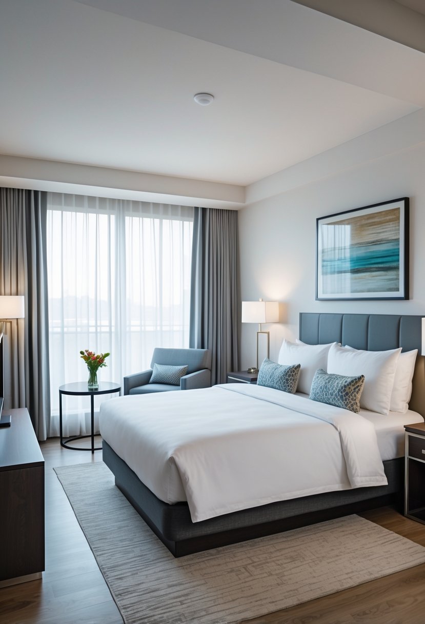 What Is a Guest Room at a Hotel? Features, Types, and Essentials 8 A clean and inviting hotel guest room with a made bed, bedside table, armchair, and window letting in natural light.