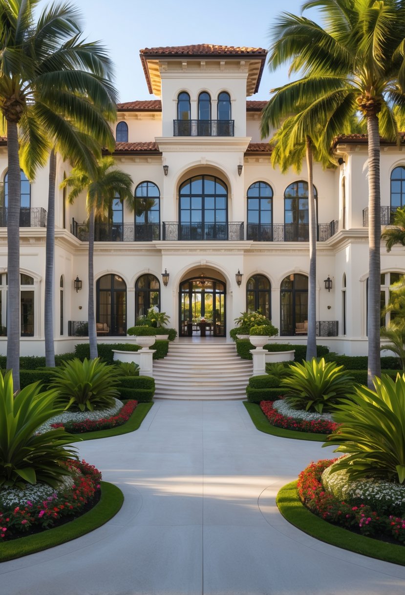 How Many Guest Rooms at Mar-a-Lago: Complete Guide & Details 1 Exterior view of a large Mediterranean-style estate with palm trees and gardens.