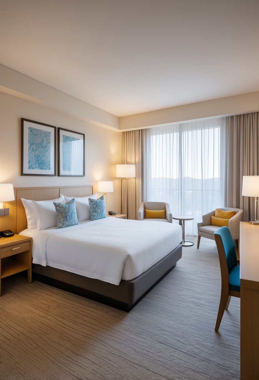 What Is a Guest Room at a Hotel? Features, Types, and Essentials 1 A clean and cozy hotel guest room with a made bed, bedside table, armchair, desk, and window with curtains.