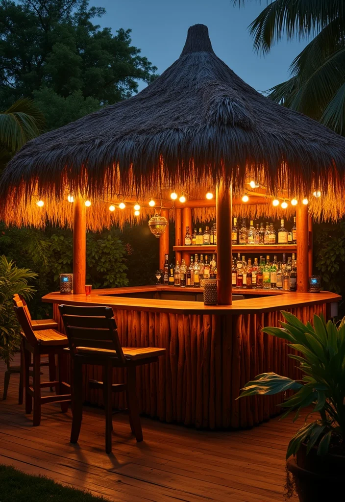 12 Backyard Tiki Bar Ideas for Fun Tropical Entertaining Spaces 12 12 Backyard Tiki Bar Ideas for Fun Tropical Entertaining Spaces 2. Tropical String Lights