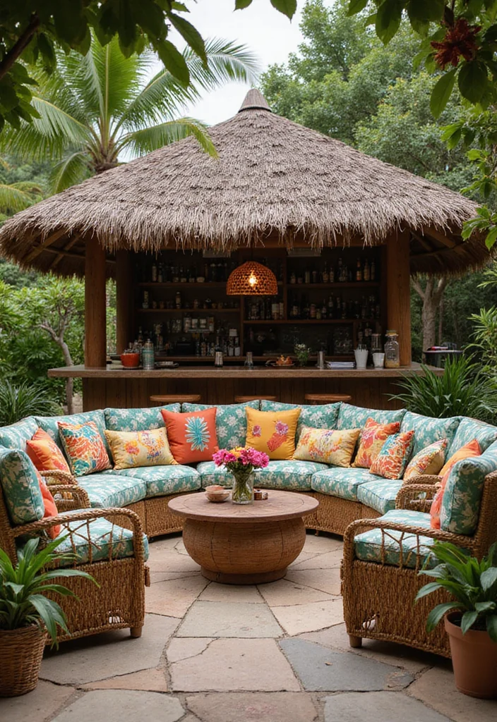 12 Backyard Tiki Bar Ideas for Fun Tropical Entertaining Spaces 45 12 Backyard Tiki Bar Ideas for Fun Tropical Entertaining Spaces 5. Lounge Furniture with a Tropical Twist