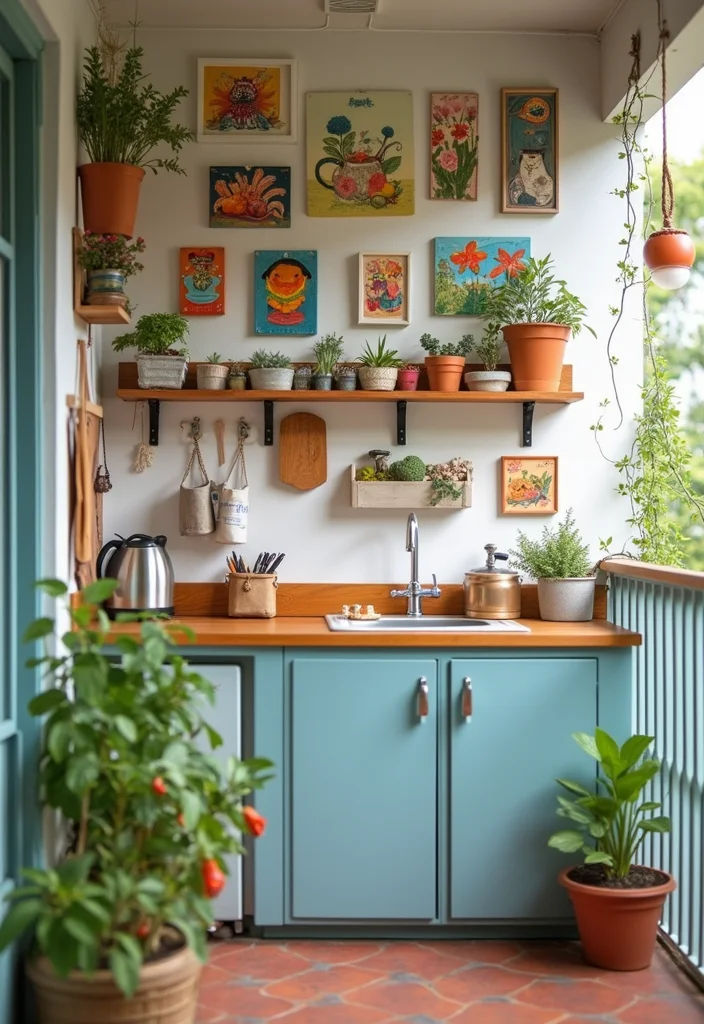 12 Balcony Kitchen Ideas for Compact Clever Outdoor Cooking 10. Fun Wall Decor