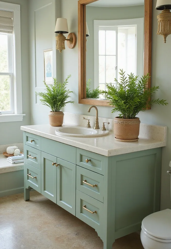 12 Bathroom Cabinet Color Ideas for Fresh Updated Style 1. Soothing Sage Green