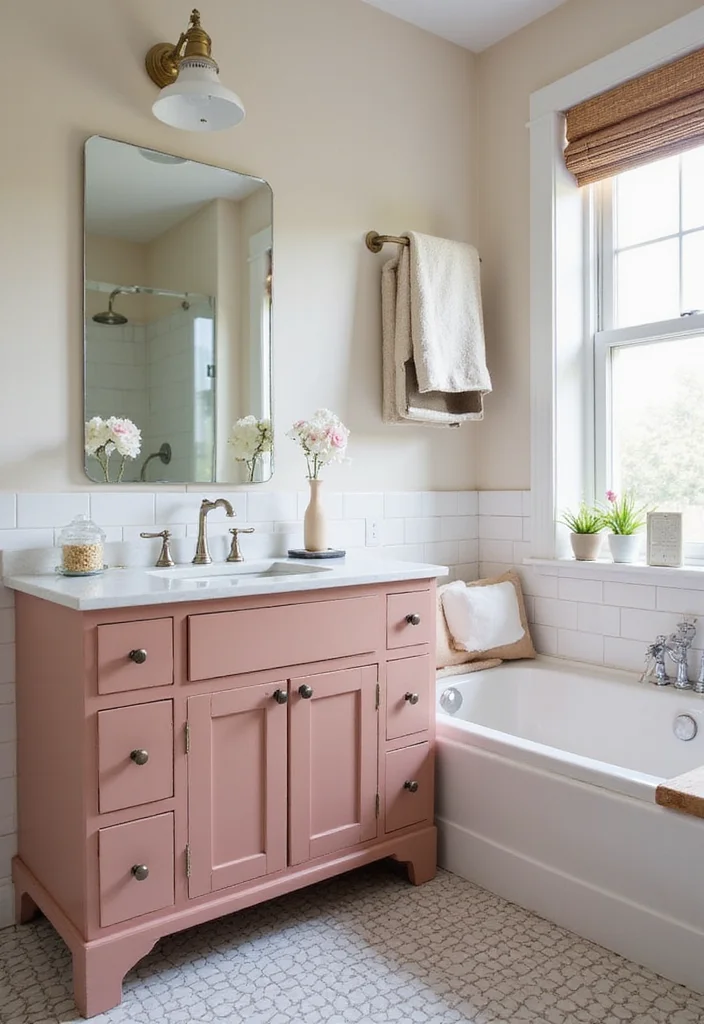 12 Bathroom Cabinet Color Ideas for Fresh Updated Style 4. Dusty Rose Charm