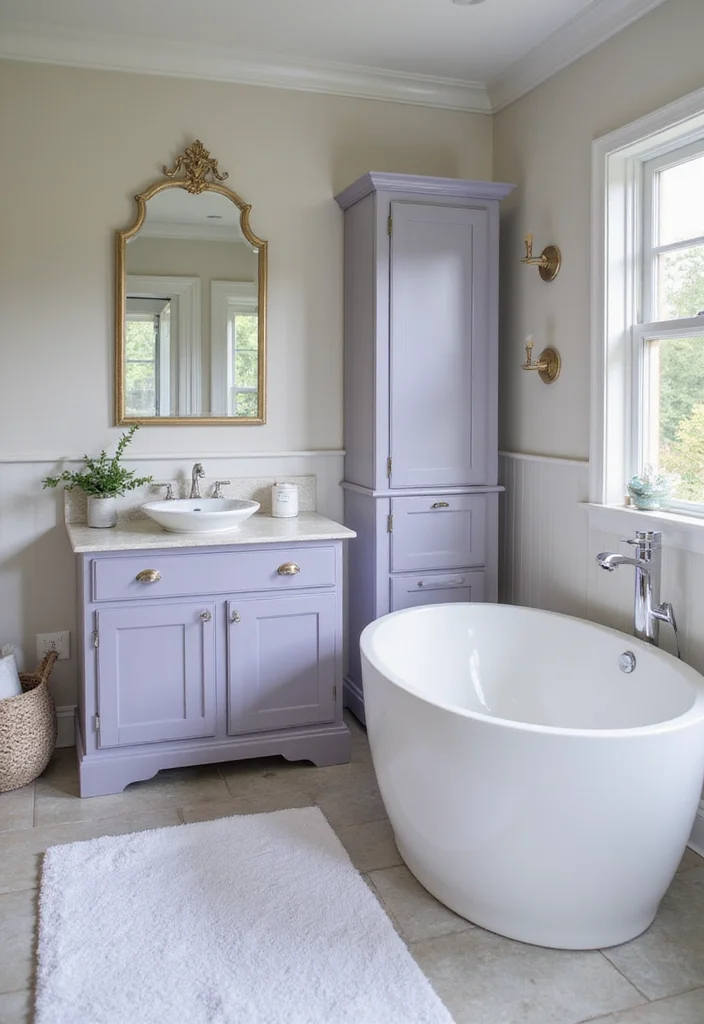 12 Bathroom Cabinet Color Ideas for Fresh Updated Style 67 12 Bathroom Cabinet Color Ideas for Fresh Updated Style 7. Soft Lavender Hues