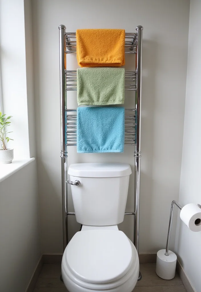 12 Bathroom Towel Storage Ideas for Neat Organized Everyday Use 11. Towel Rack Above the Toilet