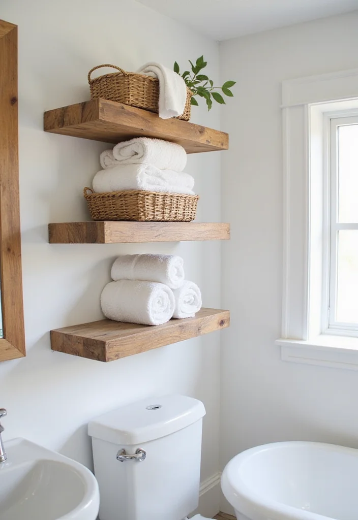 12 Bathroom Towel Storage Ideas for Neat Organized Everyday Use 2. Wall Mounted Shelf with Baskets