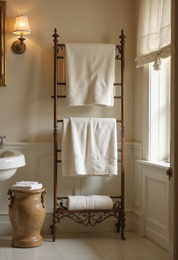 12 Bathroom Towel Storage Ideas for Neat Organized Everyday Use 4. Decorative Towel Rack