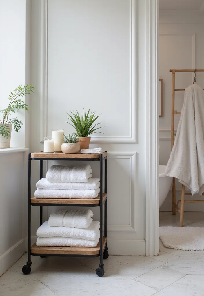 12 Bathroom Towel Storage Ideas for Neat Organized Everyday Use 7. Rolling Cart Towel Storage