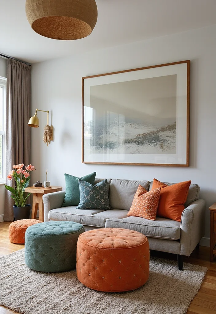 12 Bedroom Sitting Area Ideas for Cozy Relaxed Corners - 11. Multifunctional Ottomans for Versatility