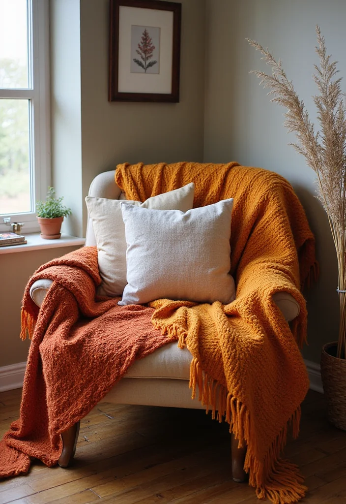 12 Bedroom Sitting Area Ideas for Cozy Relaxed Corners - 12. Cozy Throw Blankets and Decorative Pillows