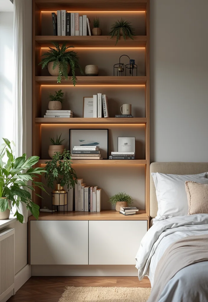 12 Bedroom Sitting Area Ideas for Cozy Relaxed Corners - 5. Built-In Shelving for Functionality