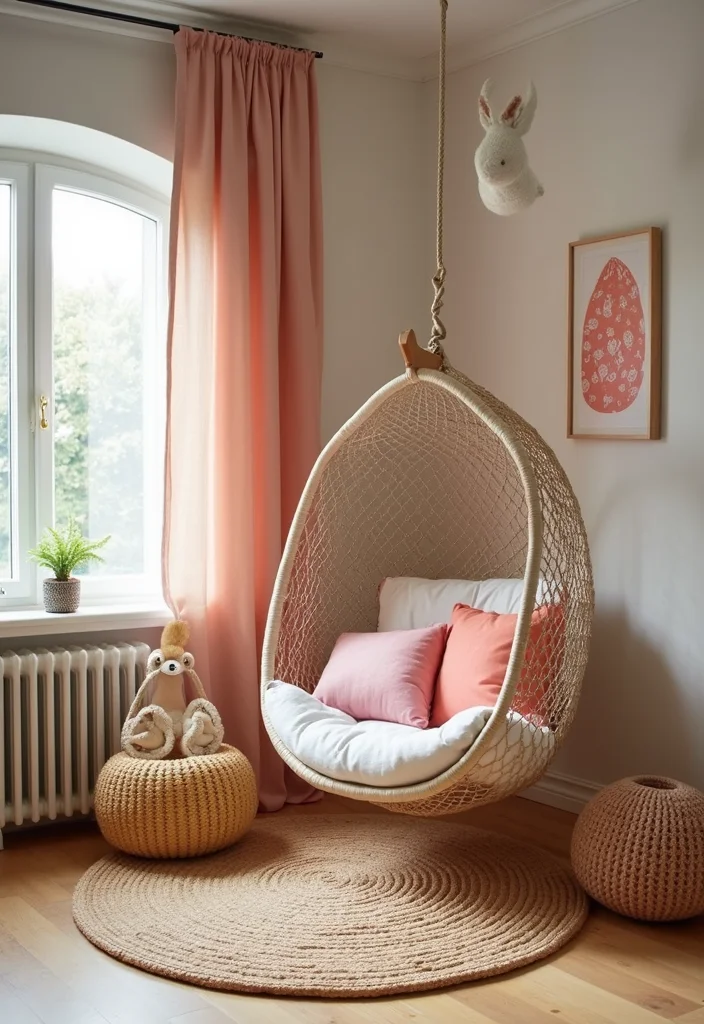 12 Bedroom Sitting Area Ideas for Cozy Relaxed Corners - 8. A Swing Chair for a Fun Element