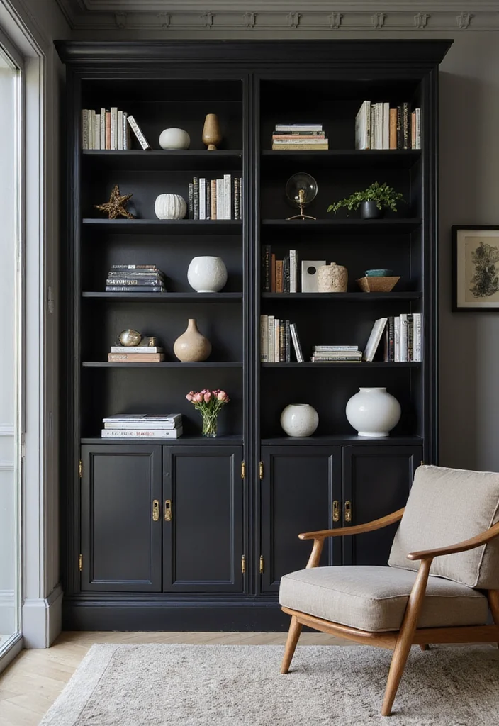 12 Black and Gold Living Room Ideas for Bold Modern Glamour 10. Modern Bookshelves
