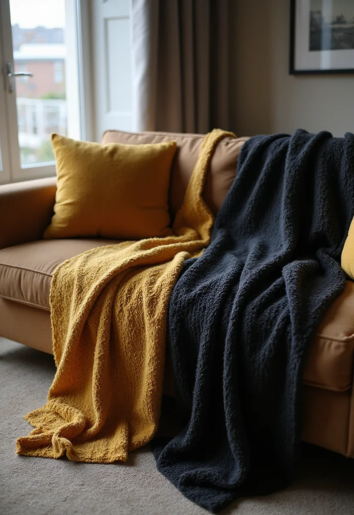12 Black and Gold Living Room Ideas for Bold Modern Glamour 6. Textured Throw Blankets