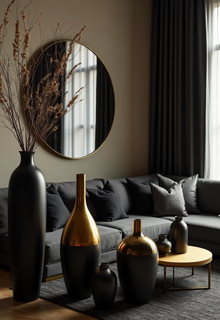 12 Black and Gold Living Room Ideas for Bold Modern Glamour 9. Glamorous Accessories