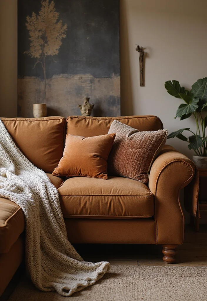 12 Brown Sofa Living Room Ideas for Soft Earthy Inviting Style 1. Layered Textures for Cozy Comfort