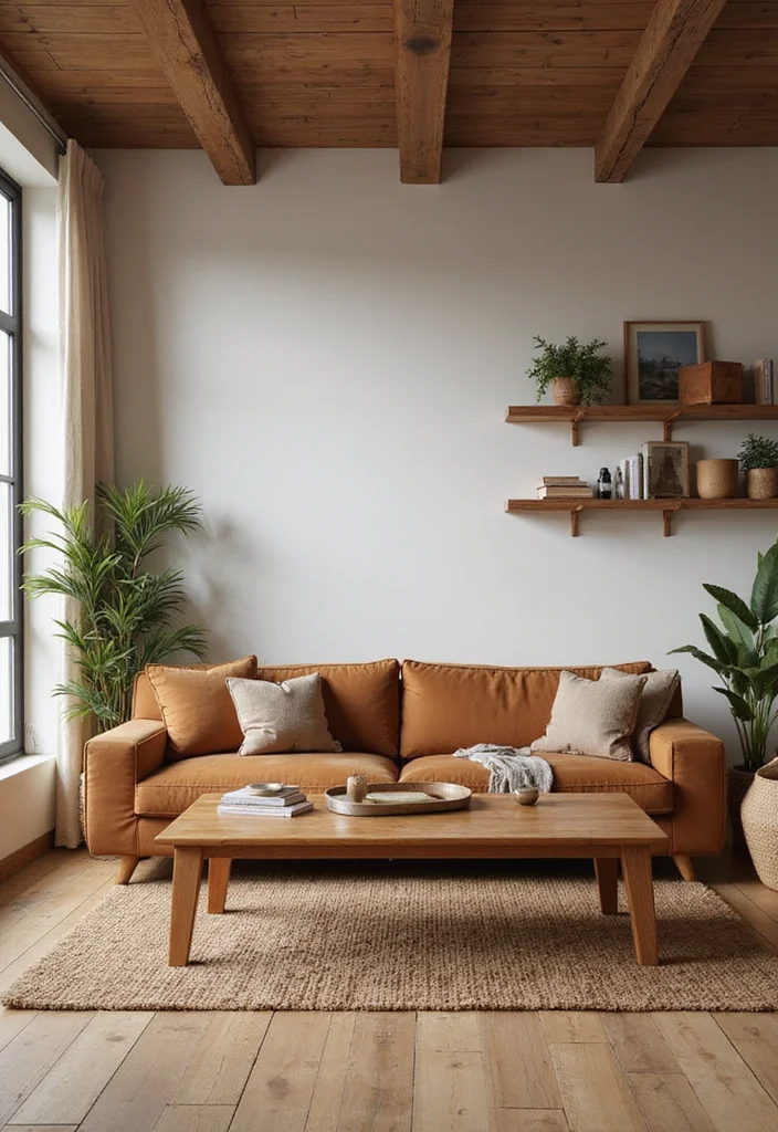 12 Brown Sofa Living Room Ideas for Soft Earthy Inviting Style 10. Warm Wooden Accents