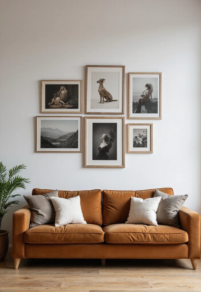 12 Brown Sofa Living Room Ideas for Soft Earthy Inviting Style 7. Create a Gallery Wall