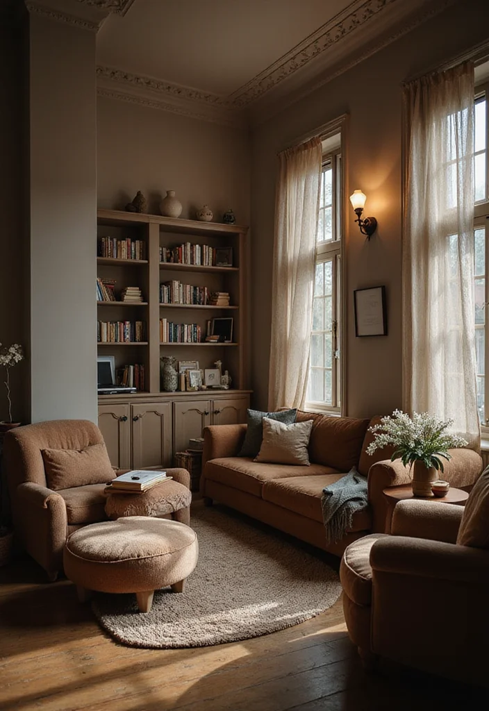 12 Brown Sofa Living Room Ideas for Soft Earthy Inviting Style 8. Cozy Reading Nook