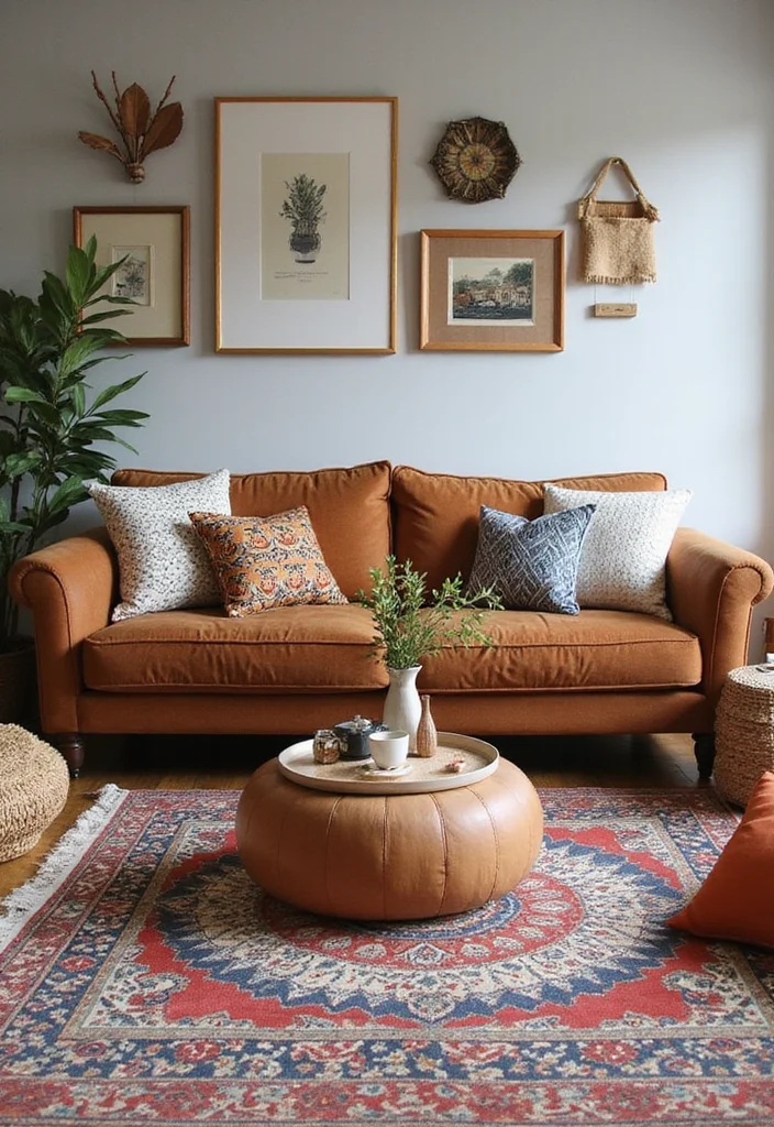 12 Brown Sofa Living Room Ideas for Soft Earthy Inviting Style 9. Play with Patterns
