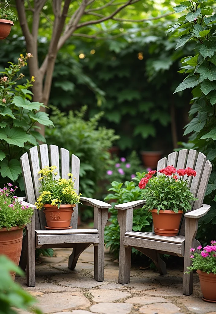 12 Cozy Backyard Sitting Area Ideas for Relaxed Corners 11. Botanical Garden Chairs