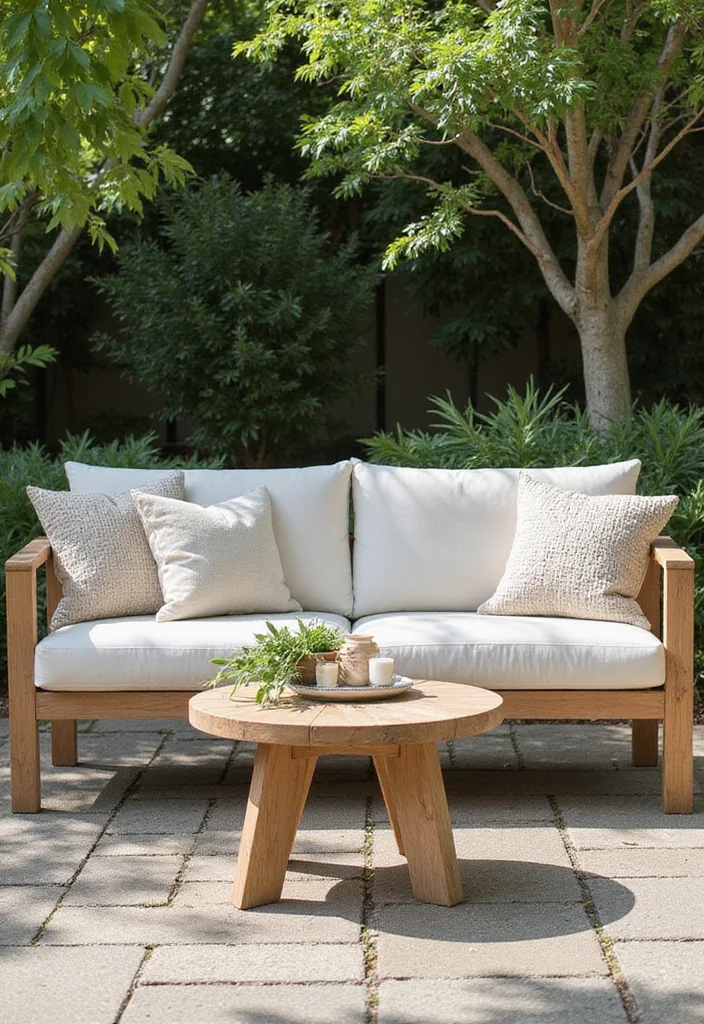 12 Cozy Backyard Sitting Area Ideas for Relaxed Corners 4. Eco Conscious Outdoor Sofa