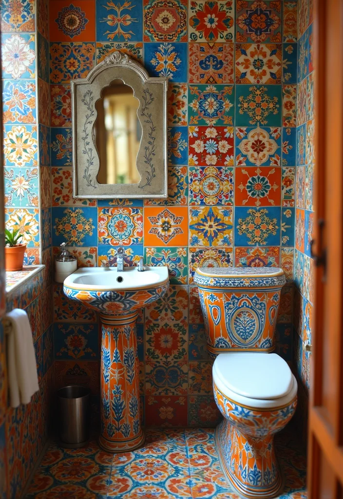 12 Indian Bathroom Ideas for Warm Practical Cultural Style - 1. Vibrant Ceramic Tiles