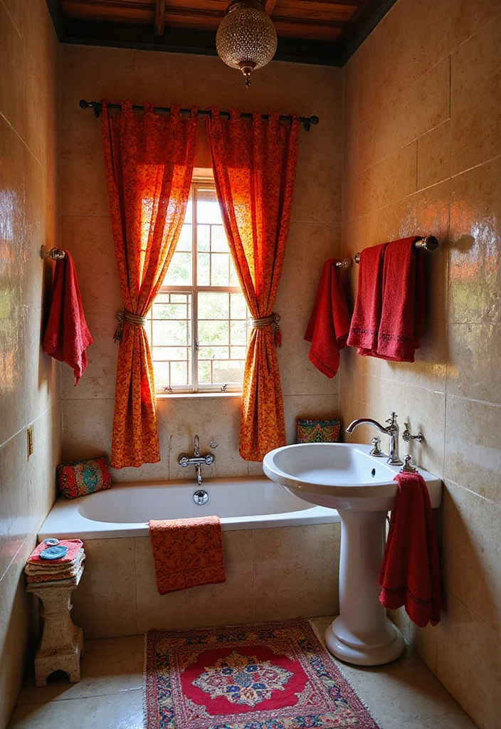 12 Indian Bathroom Ideas for Warm Practical Cultural Style - 3. Traditional Indian Textiles