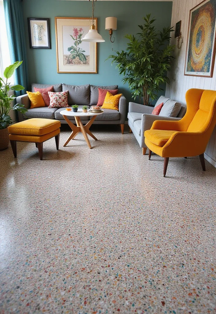 12 Living Room Flooring Ideas for Durable Stylish Comfort 11. Innovative Terrazzo Flooring