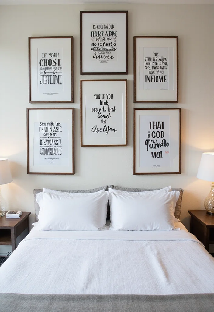 12 Picture Wall Ideas Bedroom for Meaningful Beautiful Displays 8. Inspirational Quote Wall