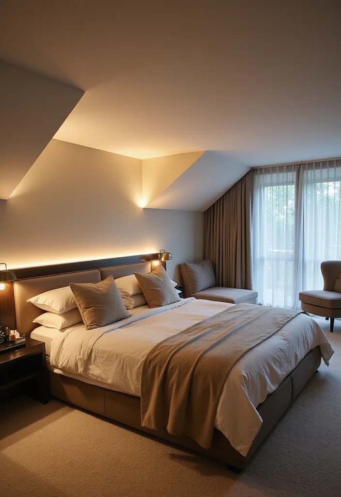 12 Slanted Ceiling Bedroom Ideas for Smart Stylish Layouts 122 12 Slanted Ceiling Bedroom Ideas for Smart Stylish Layouts 12. Layered Lighting Techniques