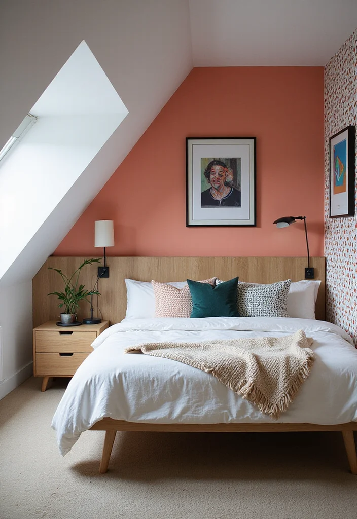 12 Slanted Ceiling Bedroom Ideas for Smart Stylish Layouts 67 12 Slanted Ceiling Bedroom Ideas for Smart Stylish Layouts 7. Artistic Accent Walls