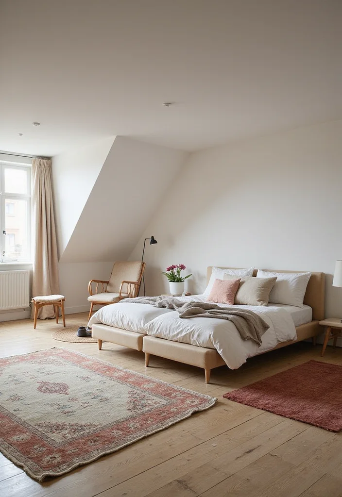 12 Slanted Ceiling Bedroom Ideas for Smart Stylish Layouts 89 12 Slanted Ceiling Bedroom Ideas for Smart Stylish Layouts 9. Floating Furniture Layout