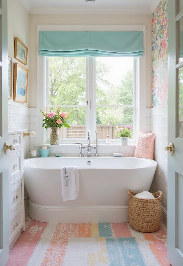 12 White Cabinet Bathroom Ideas for Bright Clean Timeless Looks 10. Playful Pastels