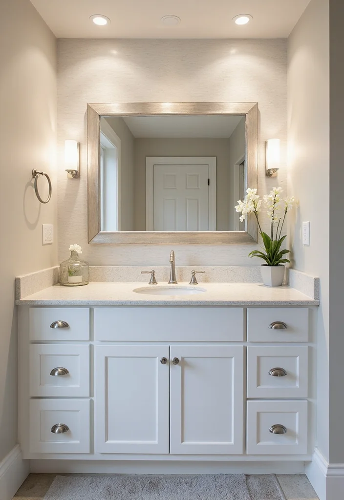 12 White Cabinet Bathroom Ideas for Bright Clean Timeless Looks 11. Smart Lighting Solutions