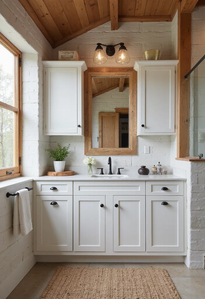 12 White Cabinet Bathroom Ideas for Bright Clean Timeless Looks 2. Rustic Charm