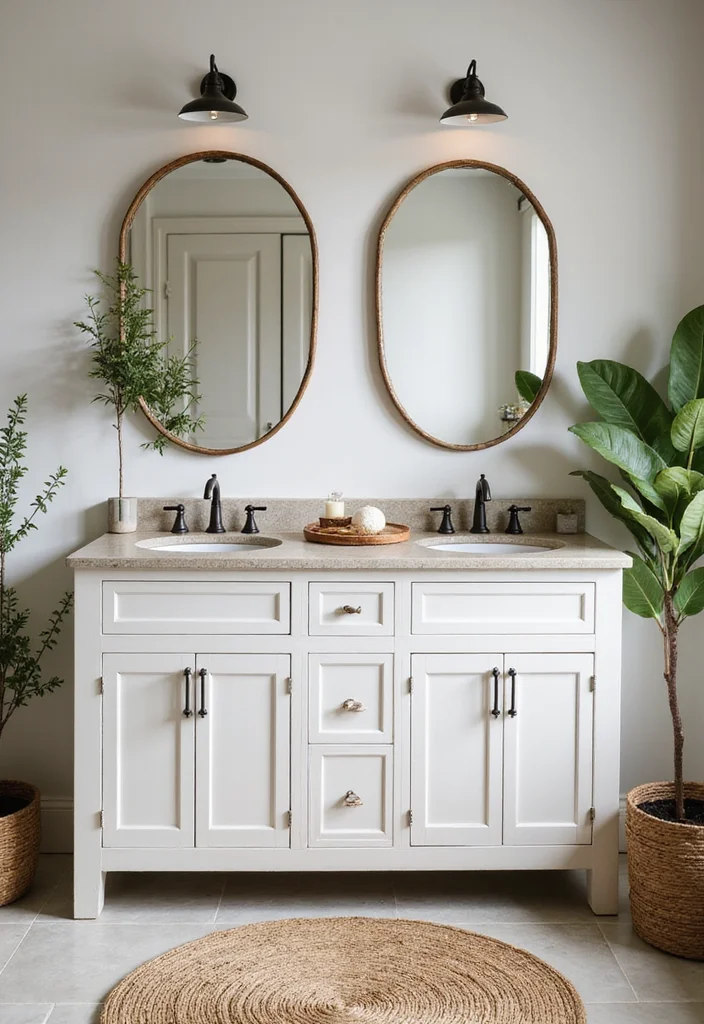 12 White Cabinet Bathroom Ideas for Bright Clean Timeless Looks 9. Nature Inspired Accents