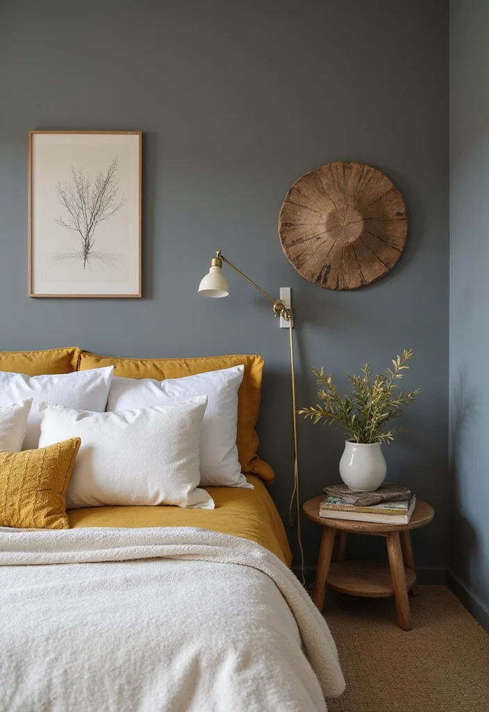 14 Bedroom Color Scheme Ideas for Calm Cohesive Style 133 14 Bedroom Color Scheme Ideas for Calm Cohesive Style - 13. Muted Mustard and Gray