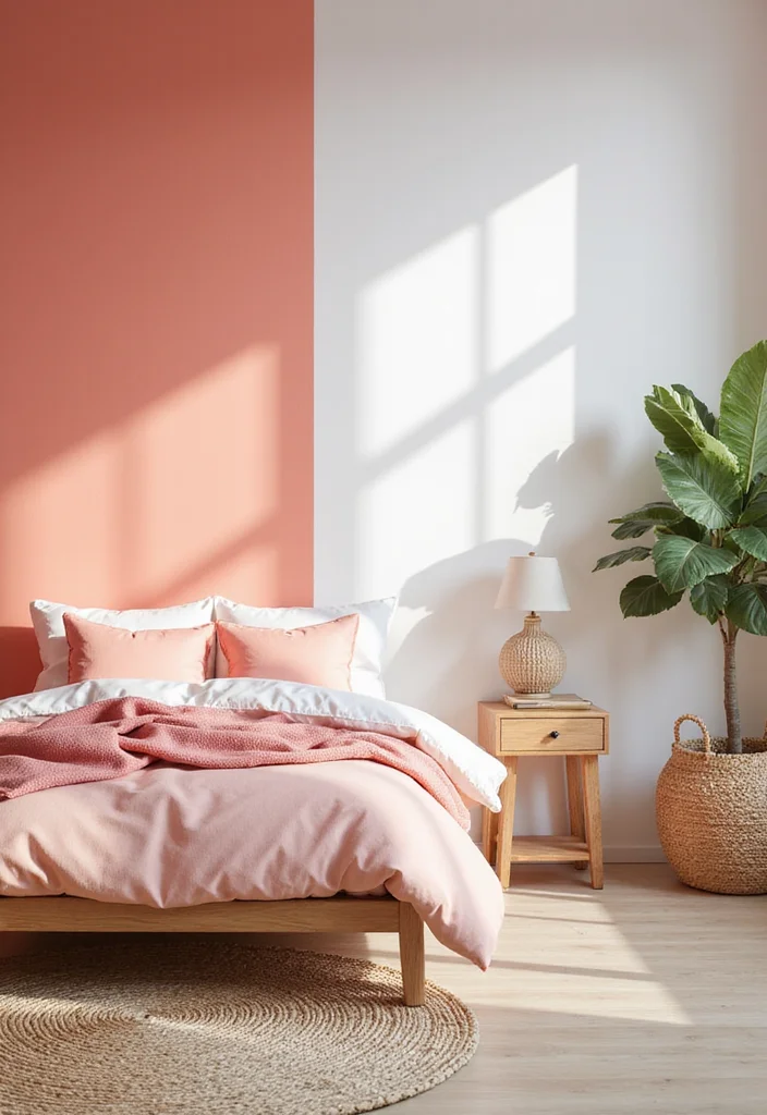 14 Bedroom Color Scheme Ideas for Calm Cohesive Style 144 14 Bedroom Color Scheme Ideas for Calm Cohesive Style - 14. Soft Coral and White