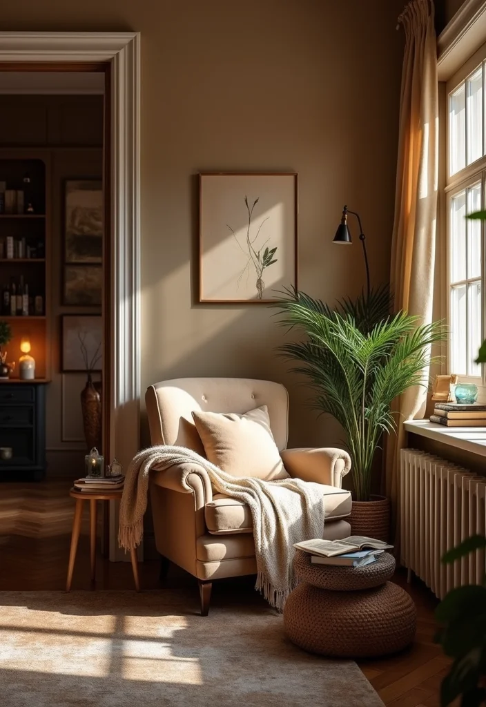 14 Brown Living Room Ideas for Cozy Rich Natural Warmth 11. Cozy Nooks and Reading Areas