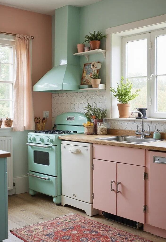 14 Classic Kitchen Ideas for Timeless Warm Functional Design 14. Nostalgic Color Appliances