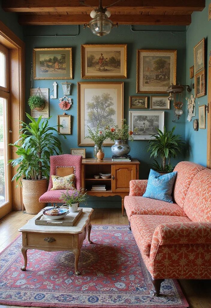 14 Colorful Living Room Ideas for Bright Cheerful Personality 12. Vintage Finds and Upcycled Decor