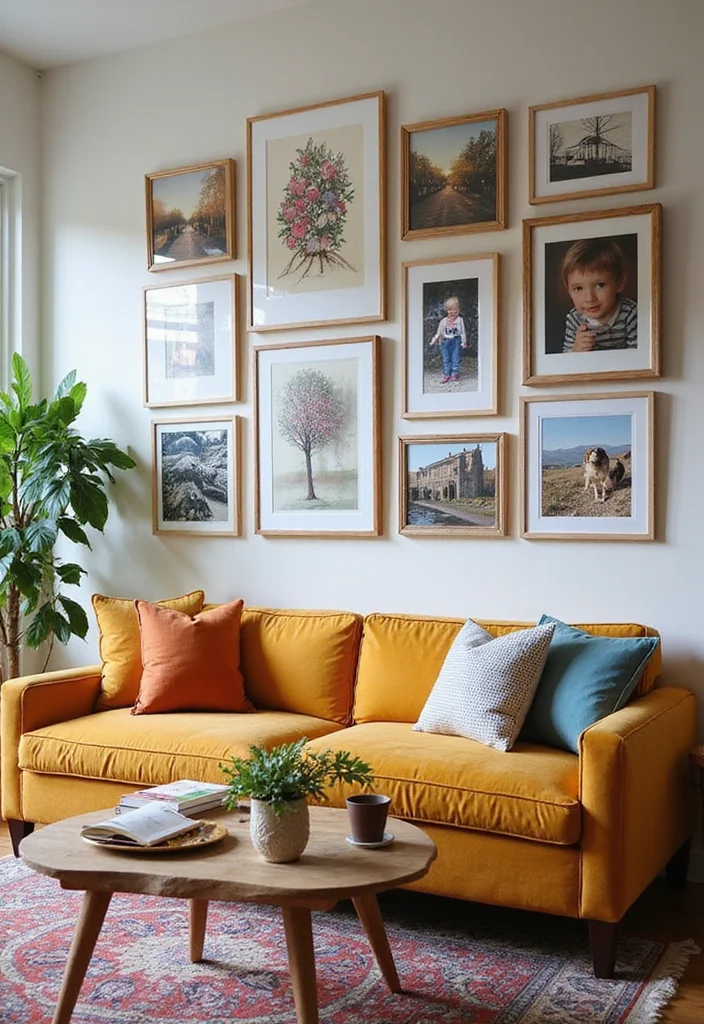 14 Colorful Living Room Ideas for Bright Cheerful Personality 14. Personalized Gallery Wall
