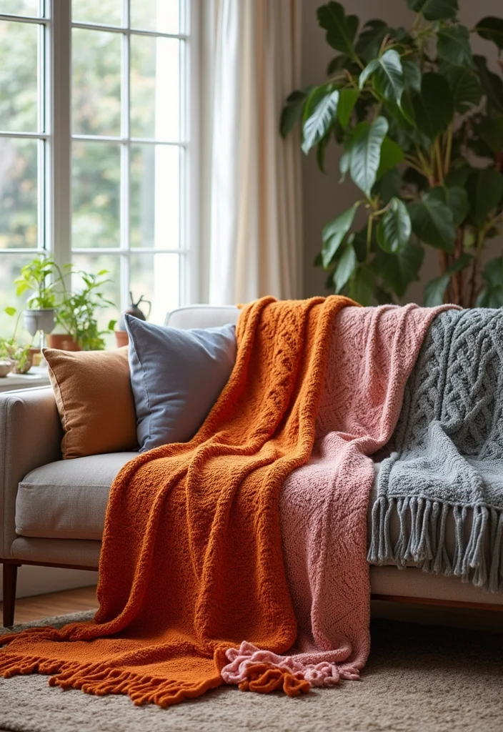 14 Colorful Living Room Ideas for Bright Cheerful Personality 4. Vibrant Throw Blankets