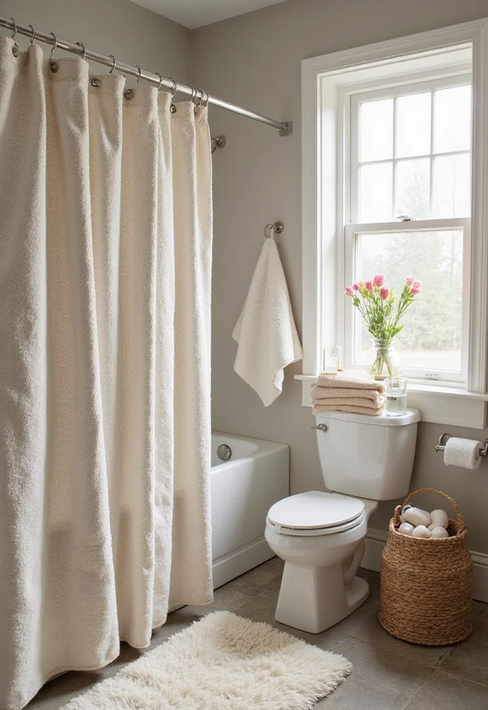 14 Cottage Bathroom Ideas for Sweet Cozy Character Filled Charm 9. Soft Textile Layers