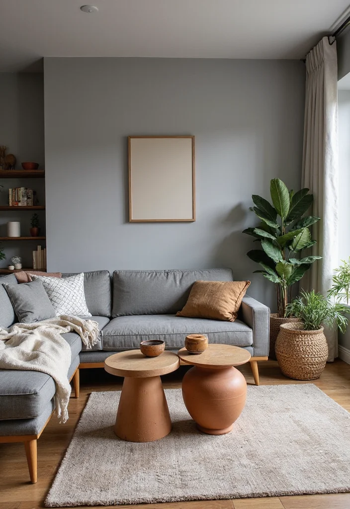 14 Gray Living Room Ideas for Soft Calm Modern Neutrality 34 14 Gray Living Room Ideas for Soft Calm Modern Neutrality - 4. Earthy Accents for Contrast