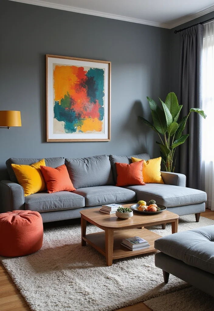 14 Gray Living Room Ideas for Soft Calm Modern Neutrality 78 14 Gray Living Room Ideas for Soft Calm Modern Neutrality - 8. Accent Pieces in Bold Colors