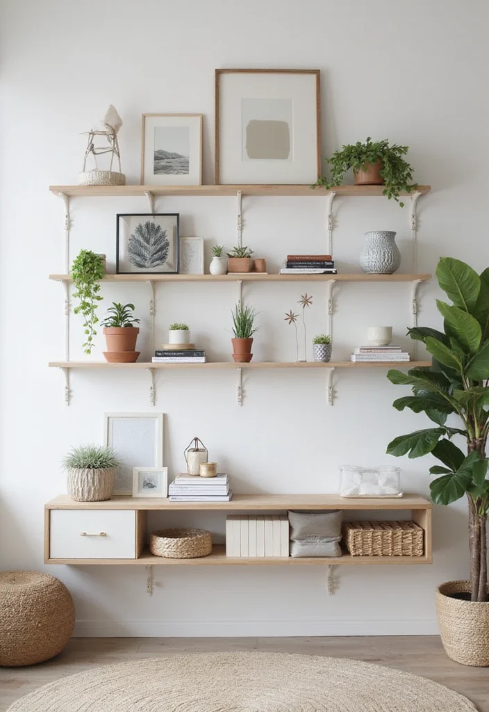 14 Gray Living Room Ideas for Soft Calm Modern Neutrality 89 14 Gray Living Room Ideas for Soft Calm Modern Neutrality - 9. Minimalist Shelving