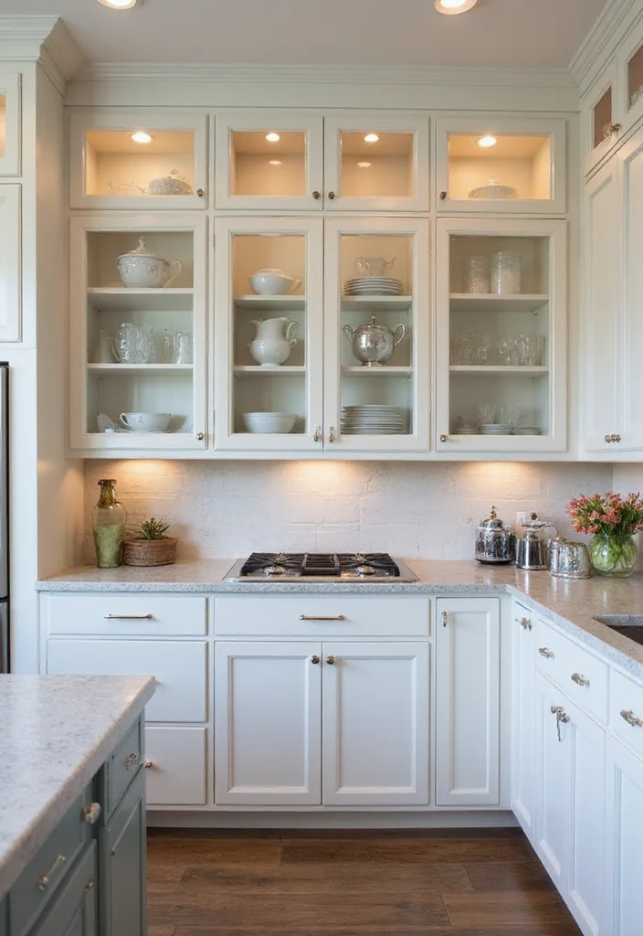 14 Kitchen Cabinet Ideas for Better Storage and Clean Style 8. Glass Front Cabinets